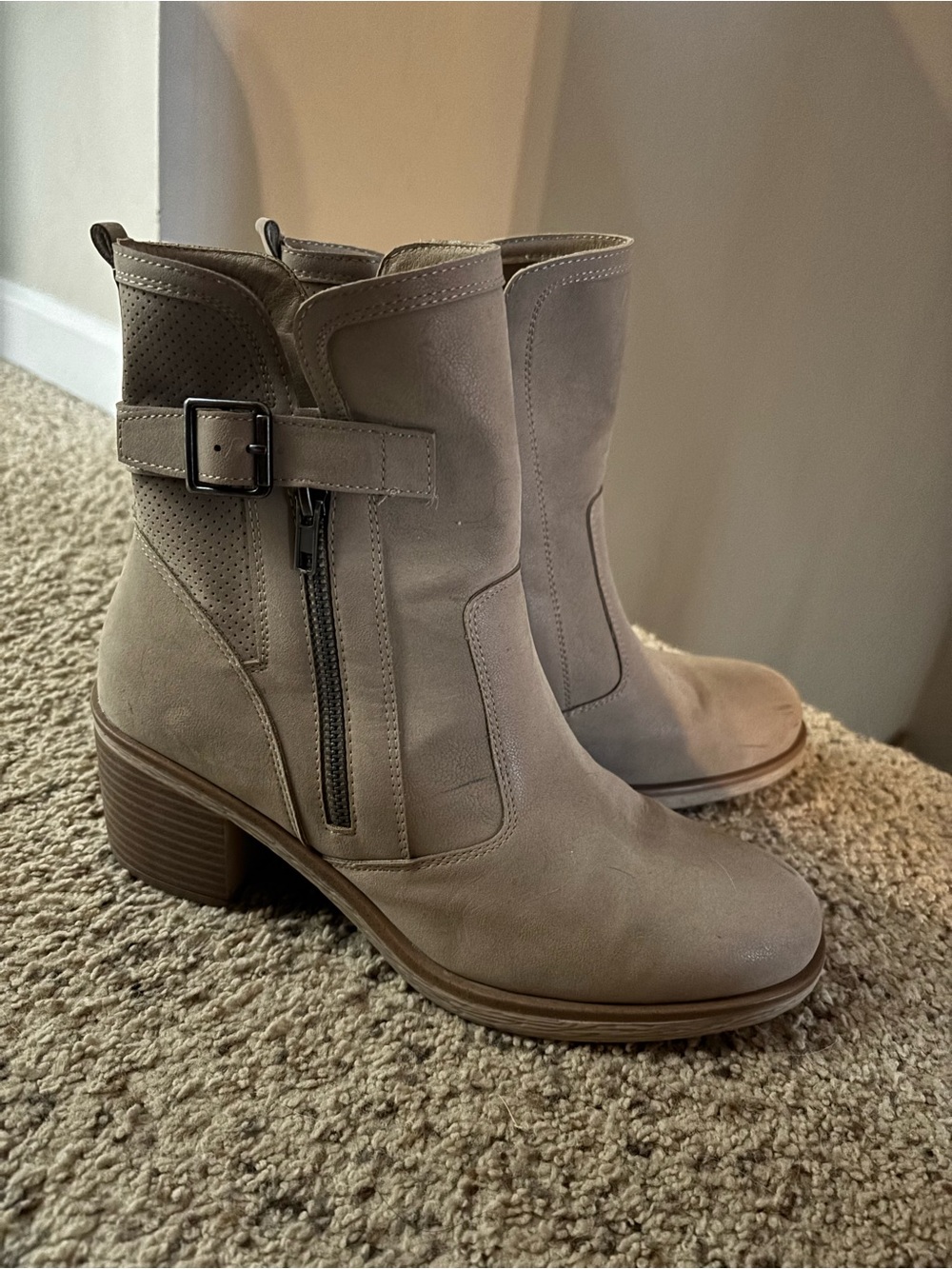 MIA Taupe Suede-Look Mid-Calf Heeled Boots